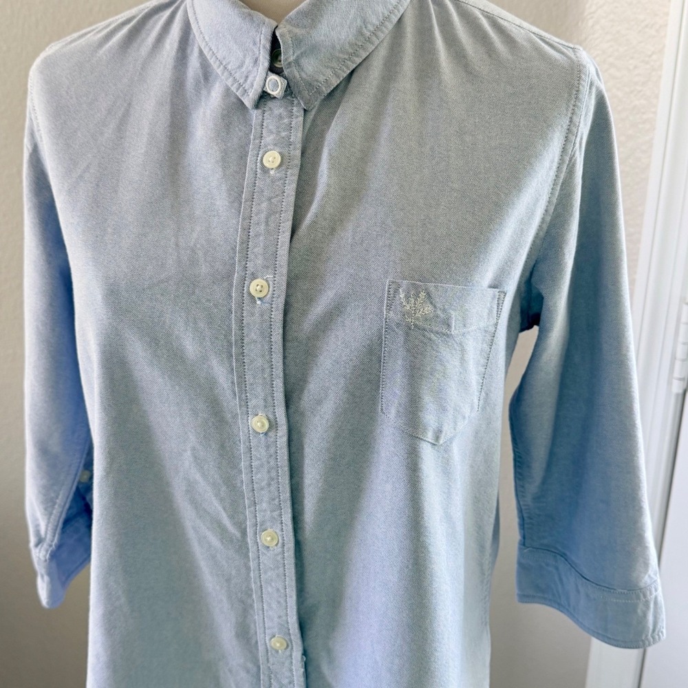 AG Blue Cotton Oxford Slim Fit Button Down Shirt 3/4 Sleeve Old Money EUC Sz L - Picture 11 of 11
